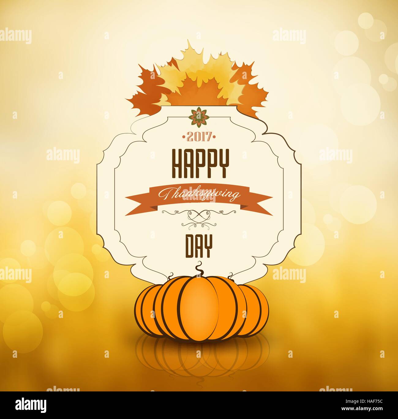 Thanksgiving Day Orange Background With Maple Leafs, Ripe Pumpkin And ...
