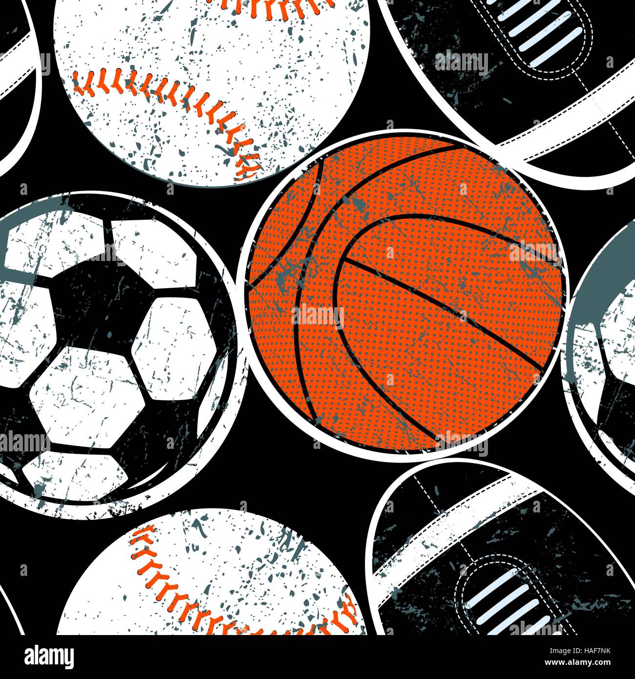 Vector Sports Seamless Pattern, square repeating background with cut out  illustrations of various summer sport gear, red leather boxing gloves,  tennis racquets and sports balls on white background Stock Vector