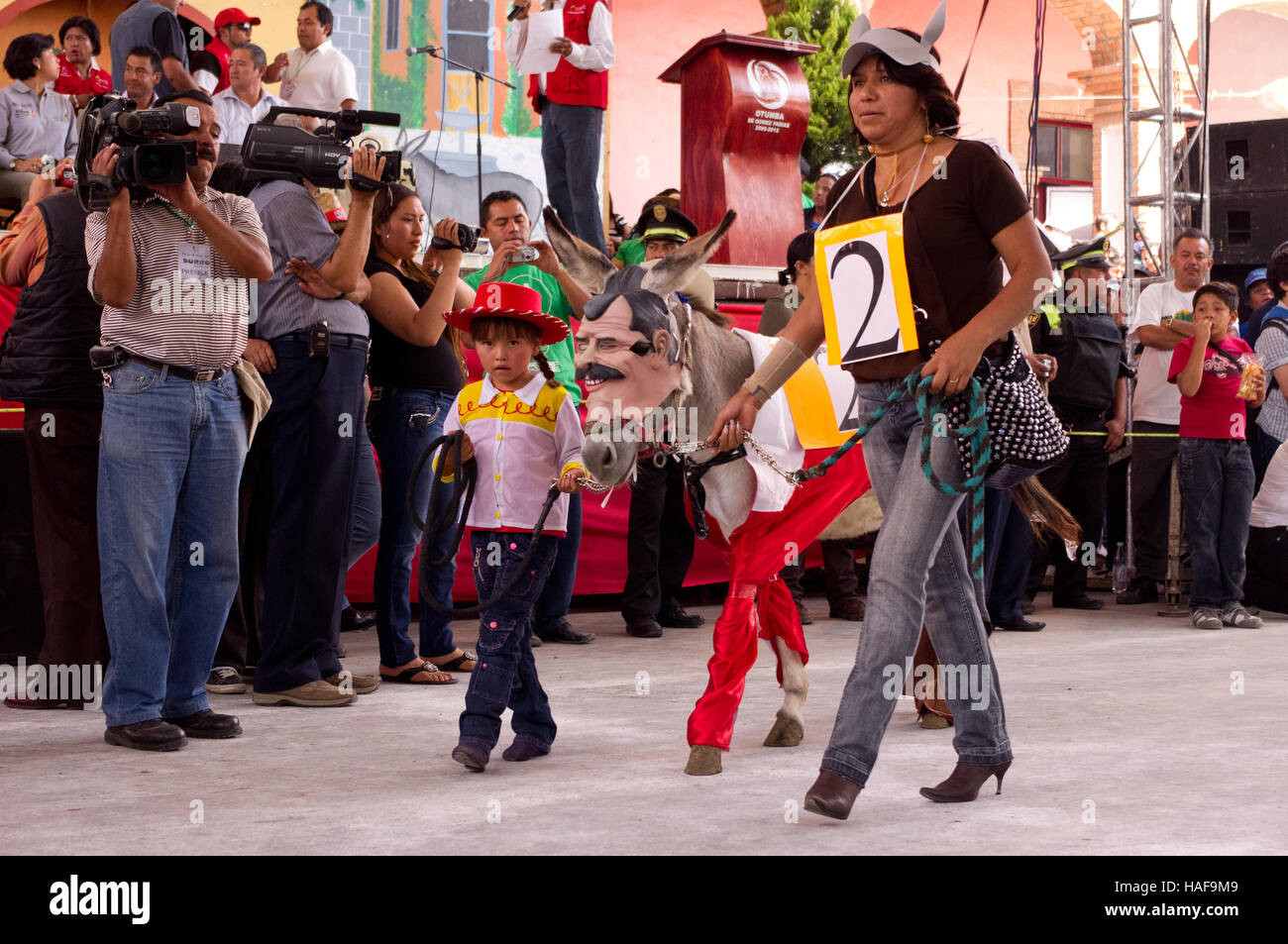 Dressed donkey contest during the Donkey Fair (Feria del burro) in Otumba, Mexico Stock Photo