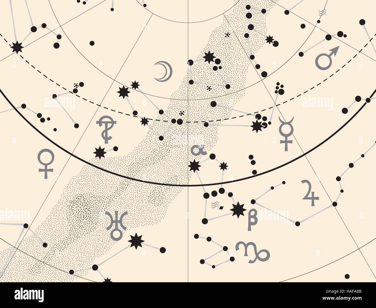 Fragment of Astronomical Celestial Atlas: Stars, Heavens, Planets. (Ancient Silver background EPS-8) Stock Vector