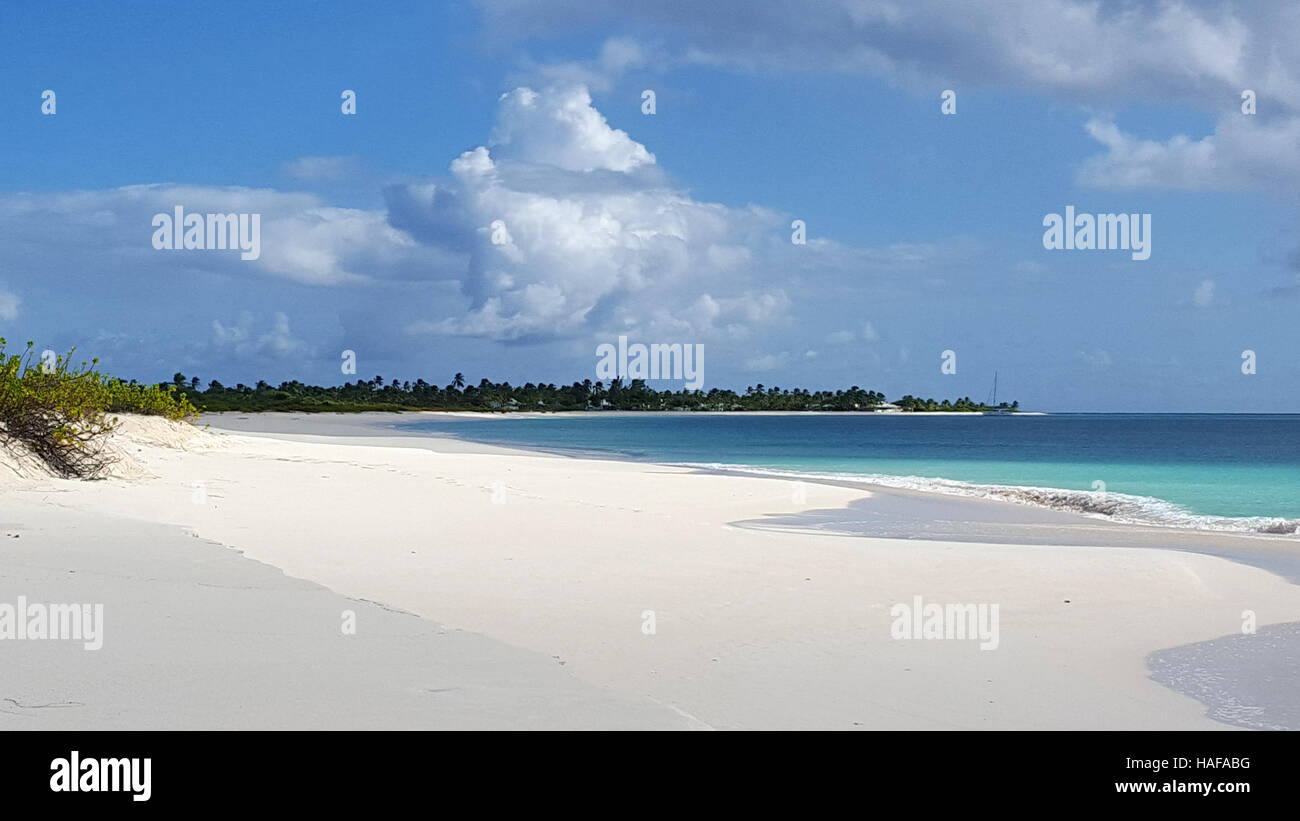 Tropical White Sand Beach Scene in Caribbean Stock Photo