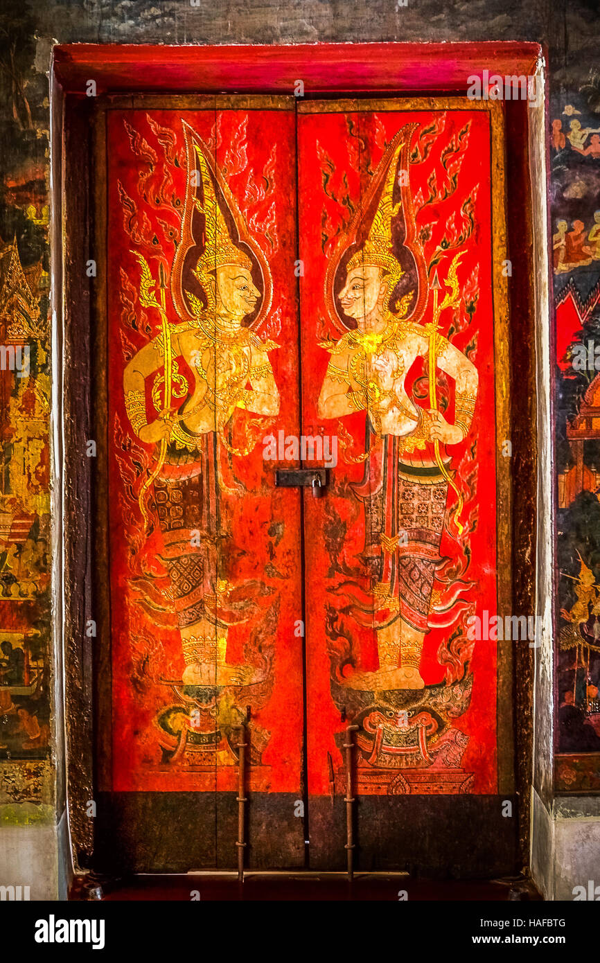 Thai art as decoration on a door at National Museum, Bangkok, Thailand. Stock Photo