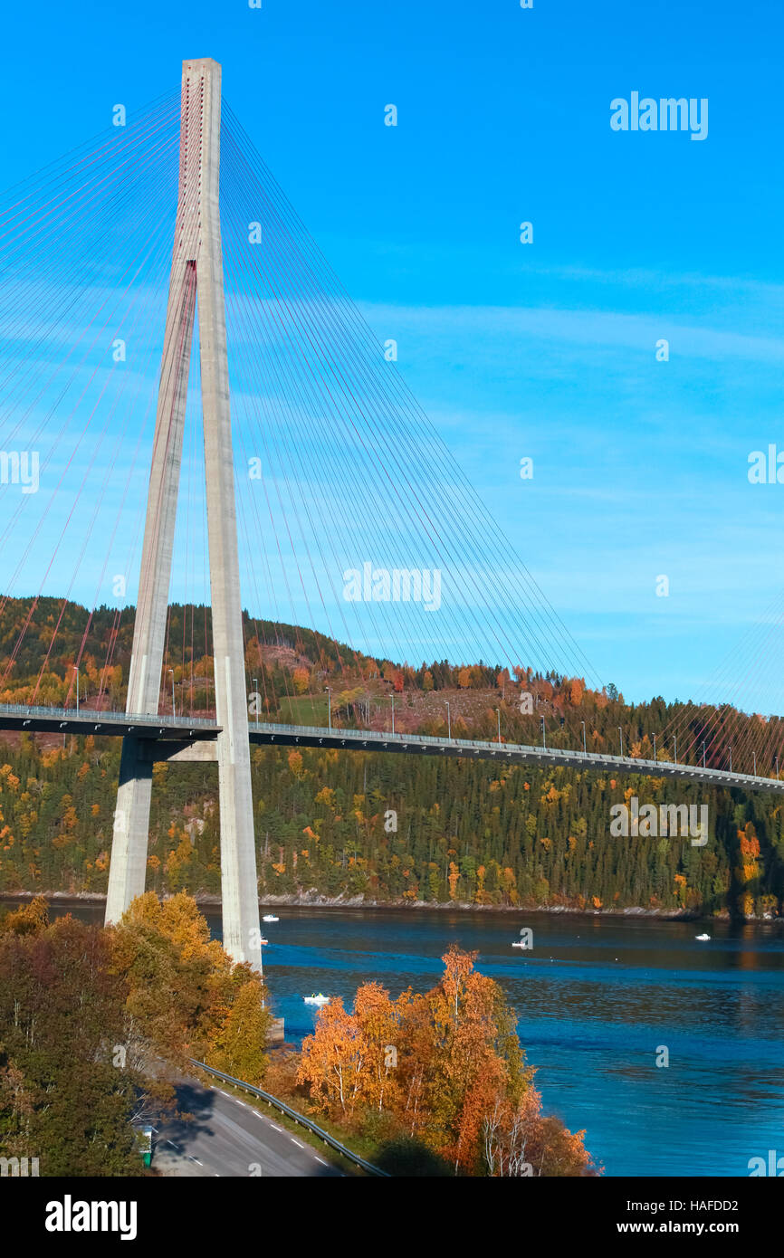 Modern cable-stayed bridge in Norway, vertical photo Stock Photo