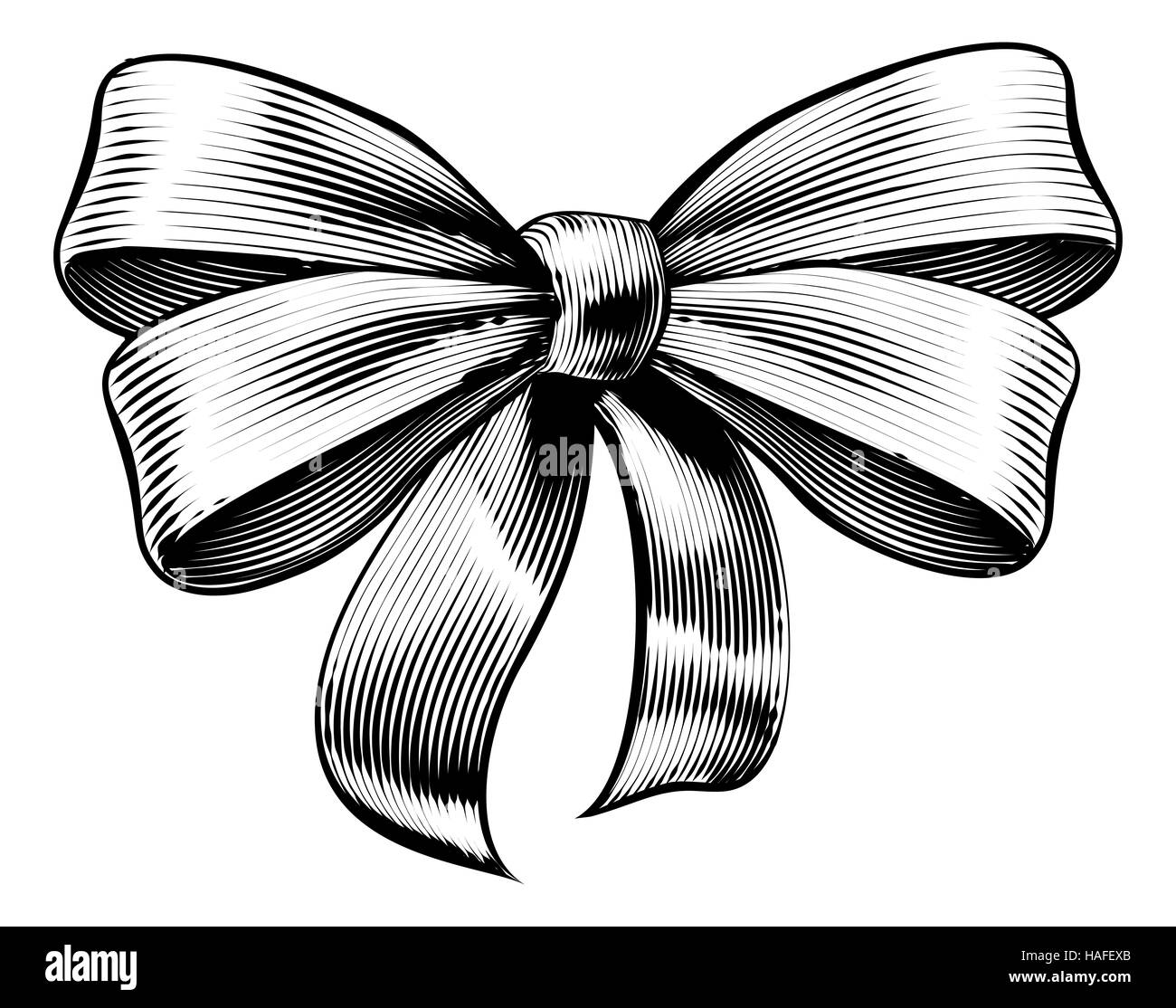 A bow ribbon gift in a vintage woodcut engraved etching style Stock Photo