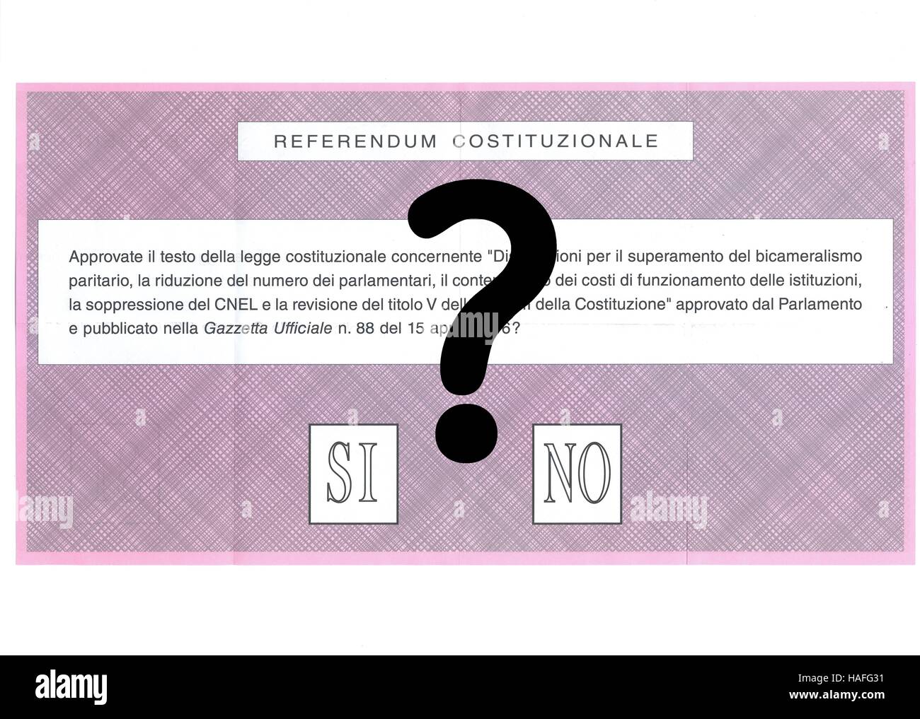 Question mark ballot paper for Italian  Referendum Stock Photo
