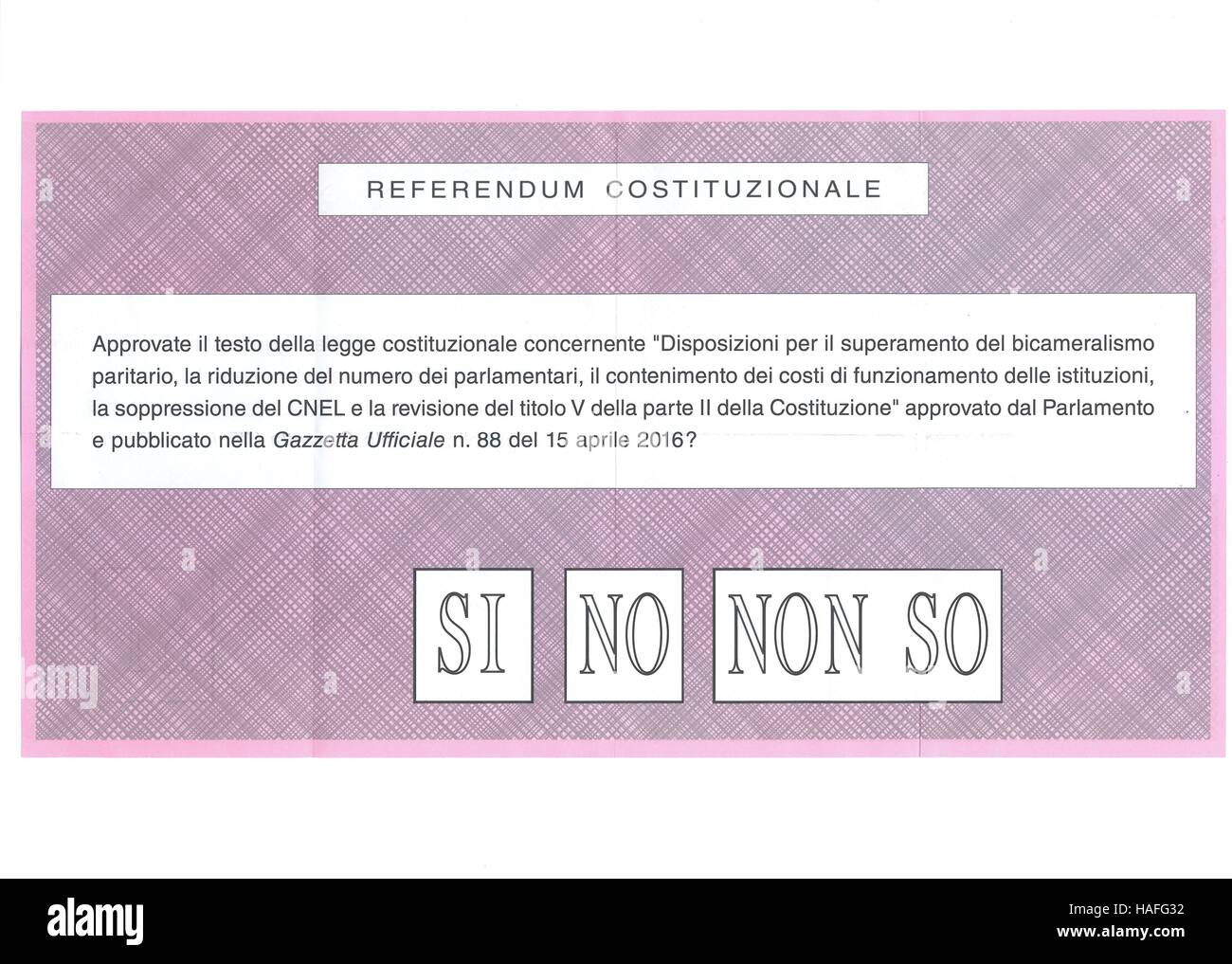 YES NO I DON’T KNOW ballot paper for Italian  Referendum Stock Photo