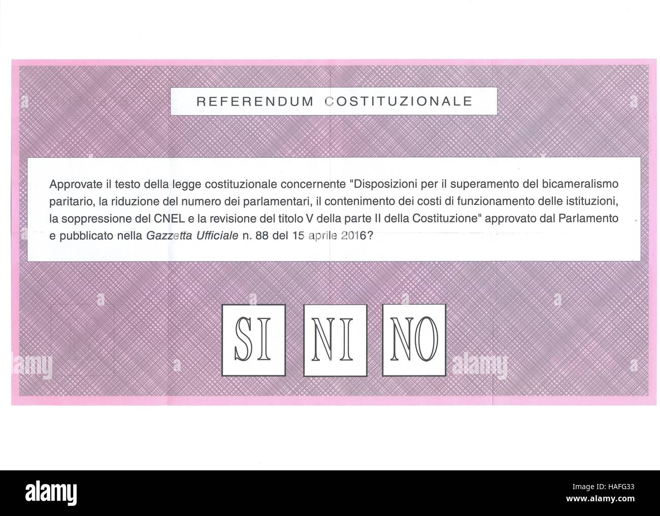 YES NO MAYBE ballot paper for Italian  Referendum, 4 December 2016 Stock Photo