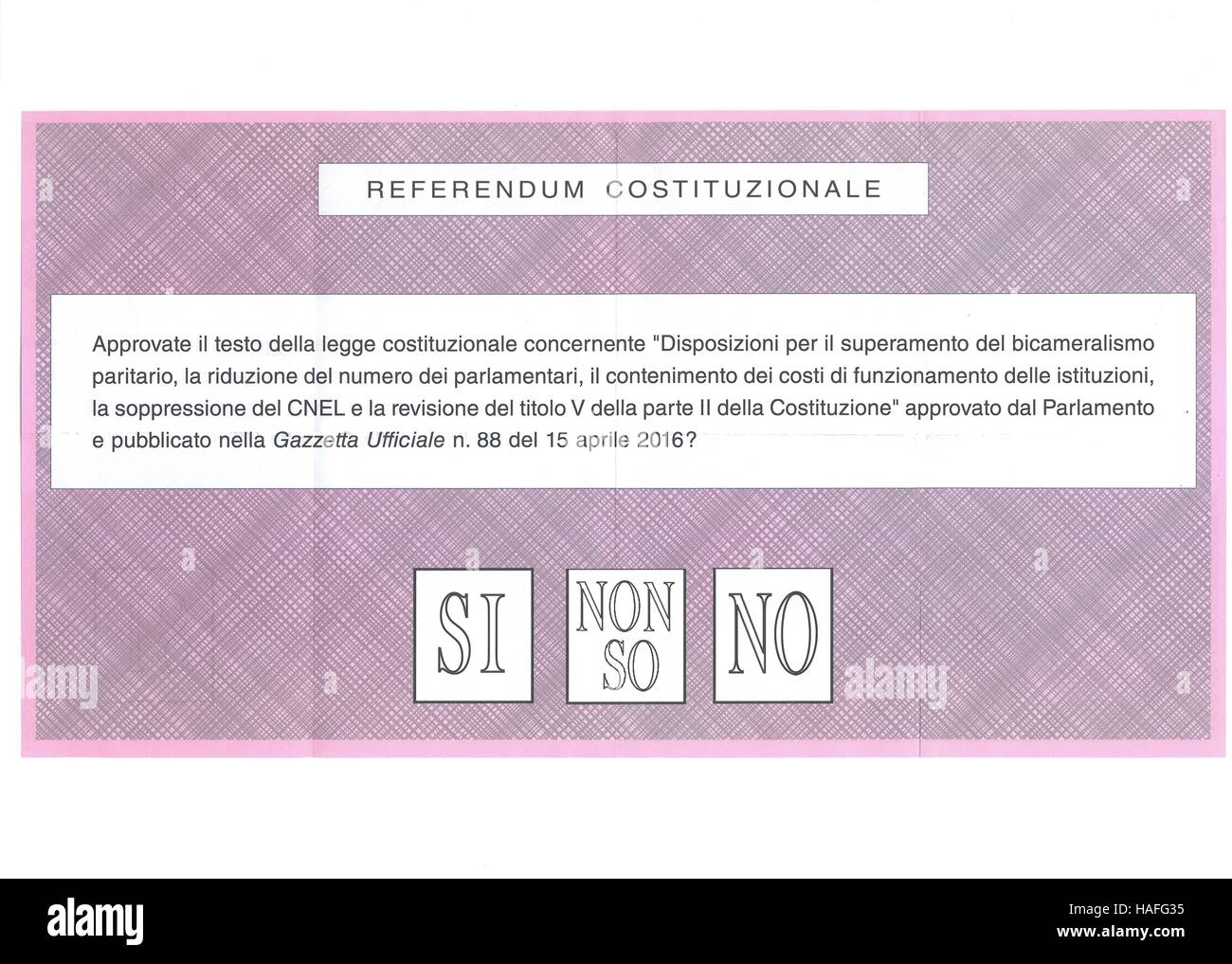 YES NO I DON’T KNOW ballot paper for Italian  Referendum Stock Photo