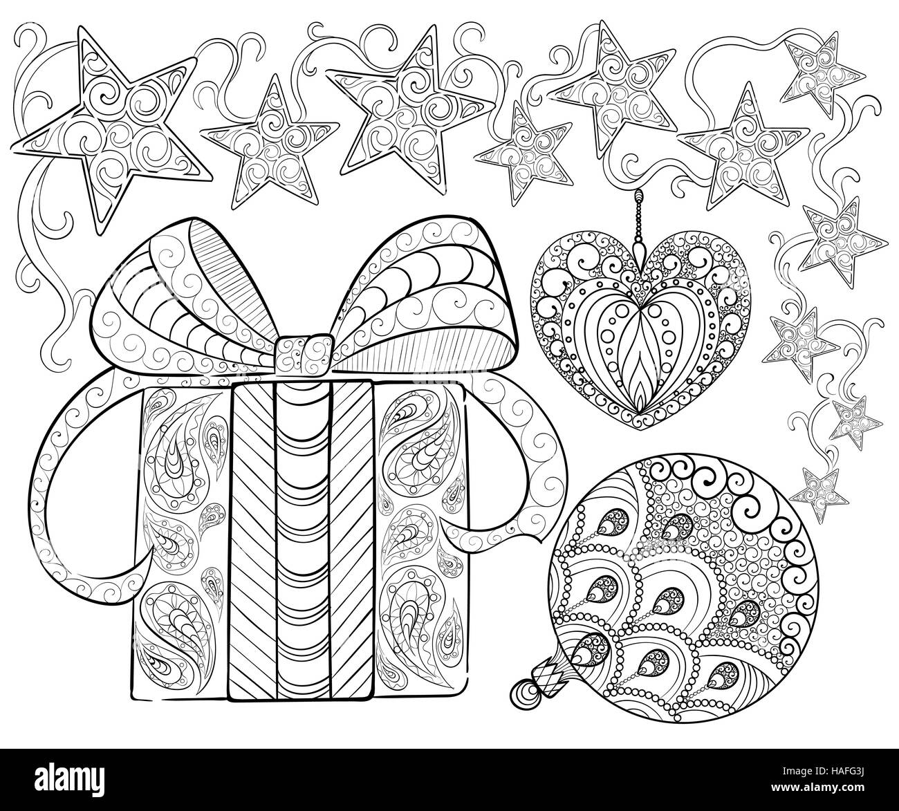 Hand Drawn Ink Pattern Coloring Book For Adult Merry Christmas Stock Vector Image Art Alamy