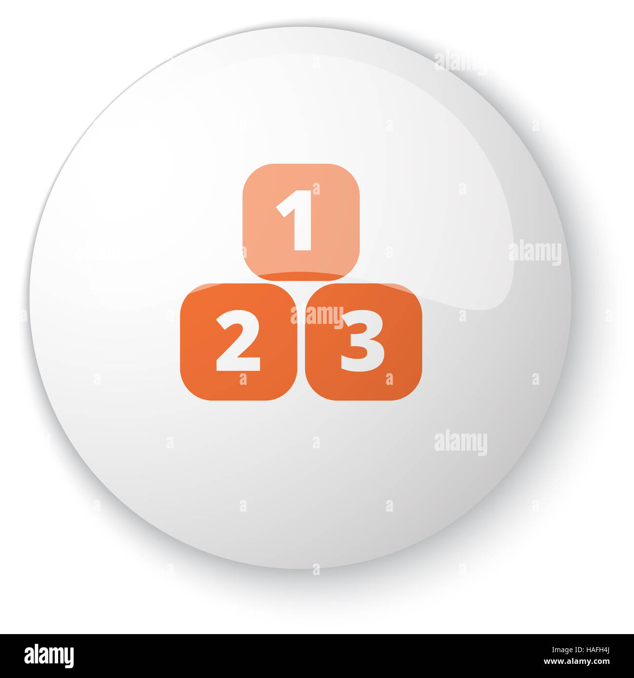 Glossy white web button with orange 123 Blocks icon on white background ...