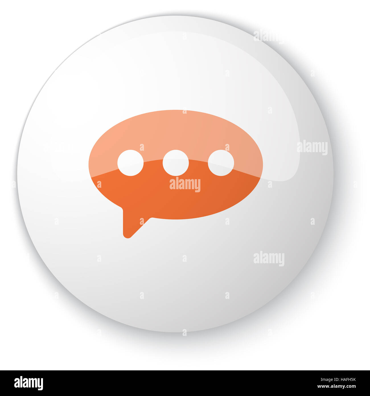 Glossy white web button with orange Comment icon on white background ...