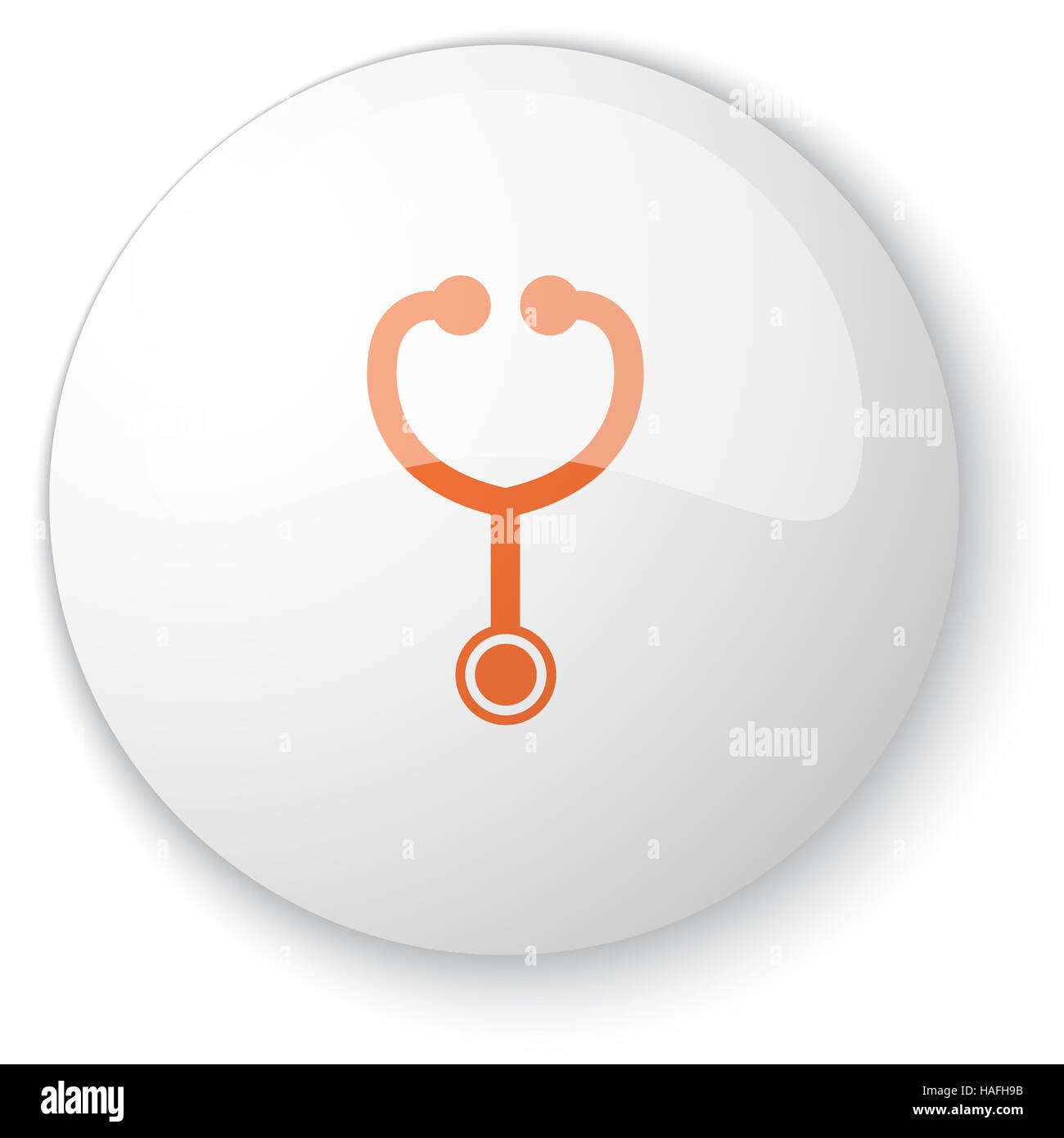 Glossy white web button with orange Stethoscope icon on white ...