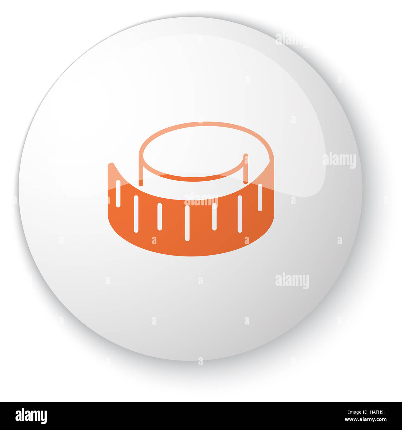 Glossy white web button with orange Measuring Tape icon on white ...