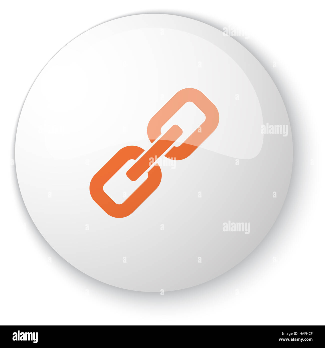 Glossy white web button with orange Links icon on white background ...