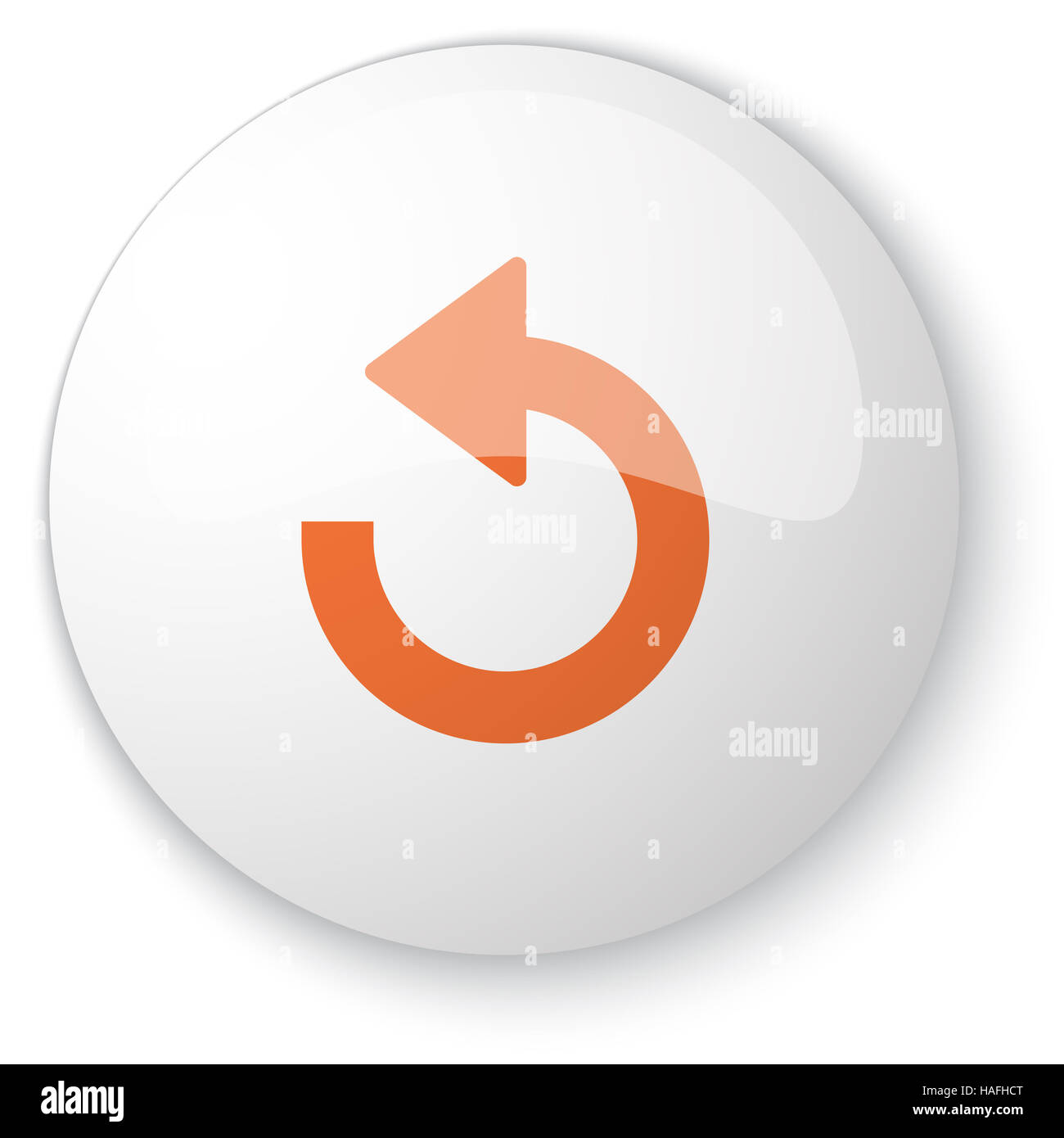Glossy white web button with orange Undo icon on white background Stock Photo
