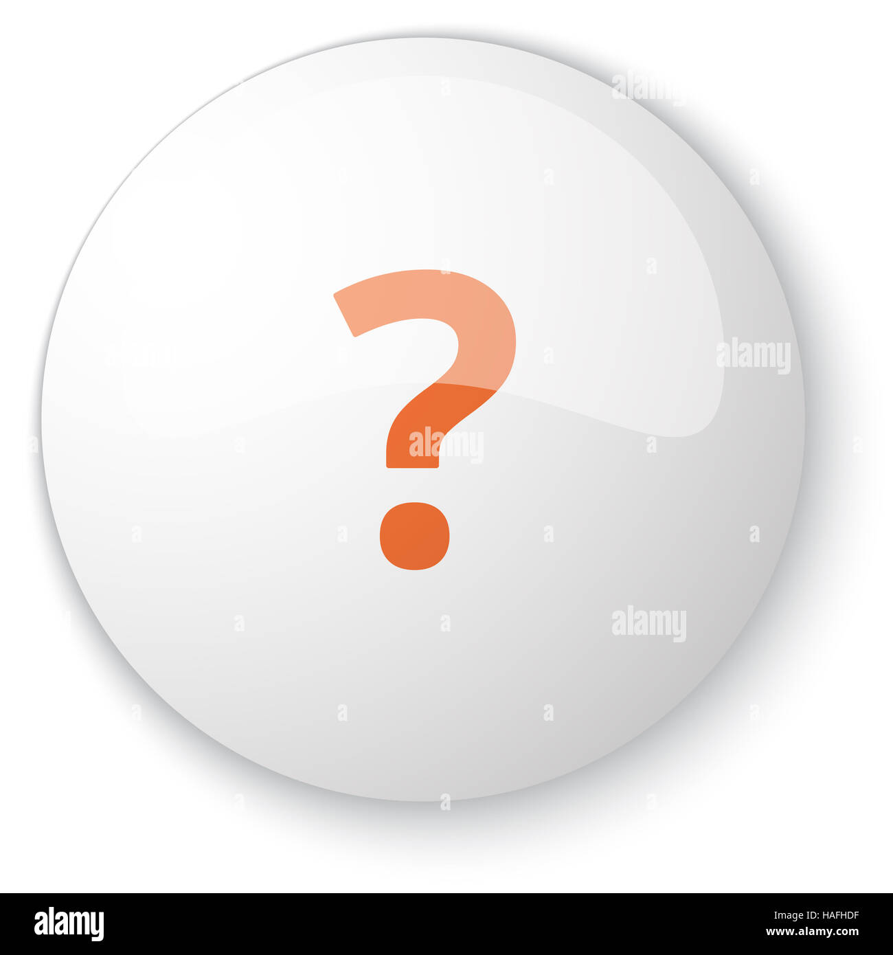 Glossy white web button with orange Question Mark icon on white ...