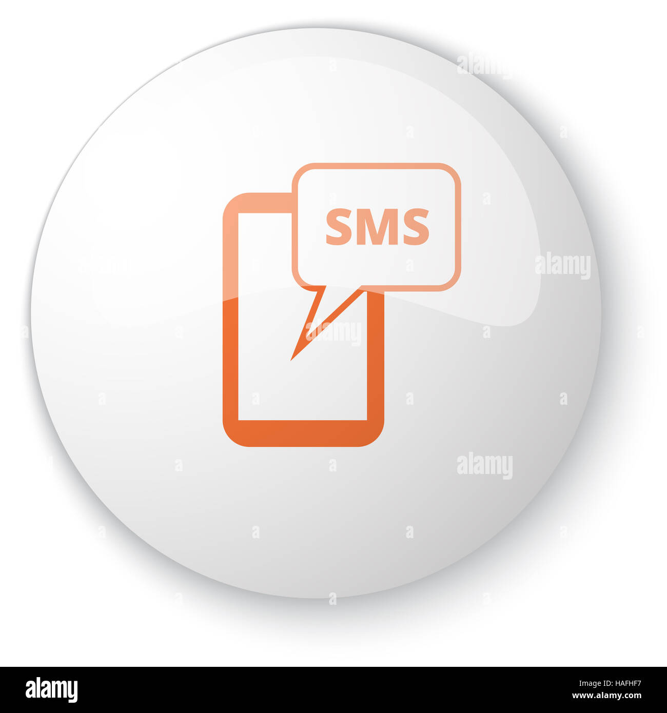 Glossy white web button with orange Sms icon on white background Stock ...