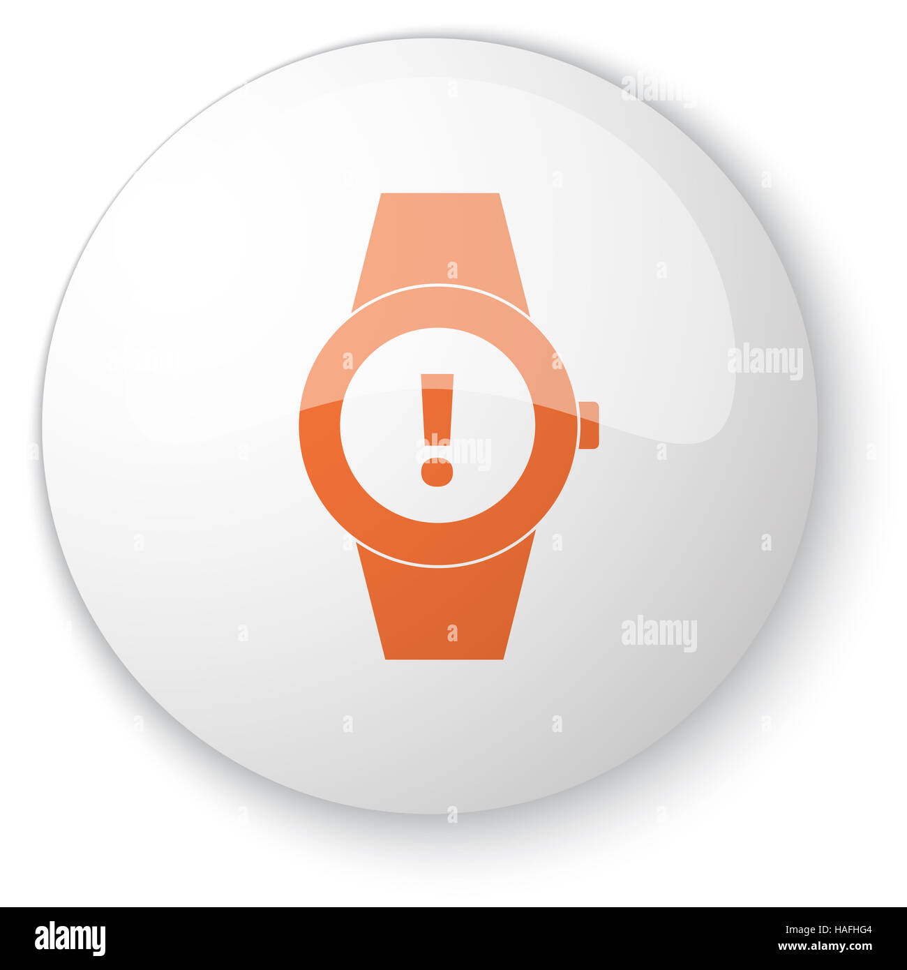 Glossy white web button with orange Time Alert icon on white background ...