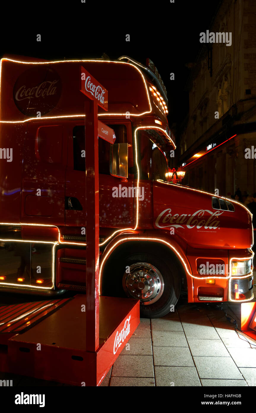 Coca Cola lorry, Queen Street, Cardiff, Wales. Stock Photo