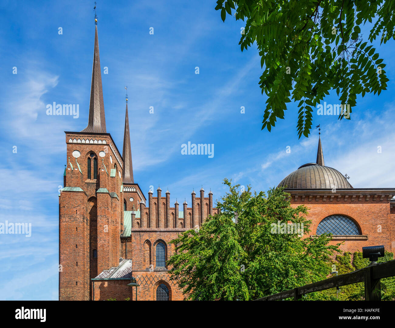 Denmark, Zealand, Roskilde, view of the Brick Gothic Roskilde Cathedral ...