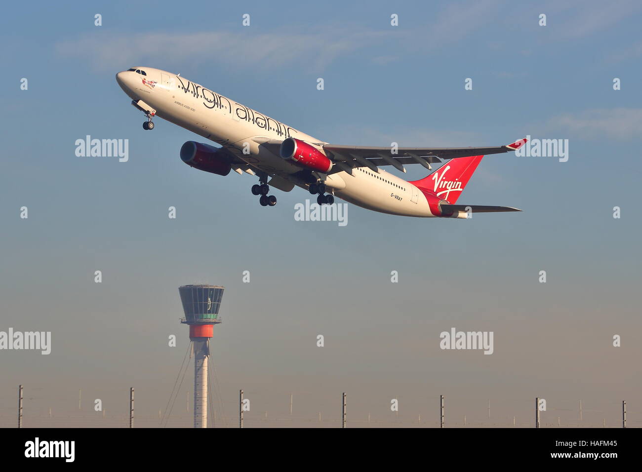Virgin Atlantic Airbus 330-300 G-VRAY departing from London Heathrow Airport, UK Stock Photo