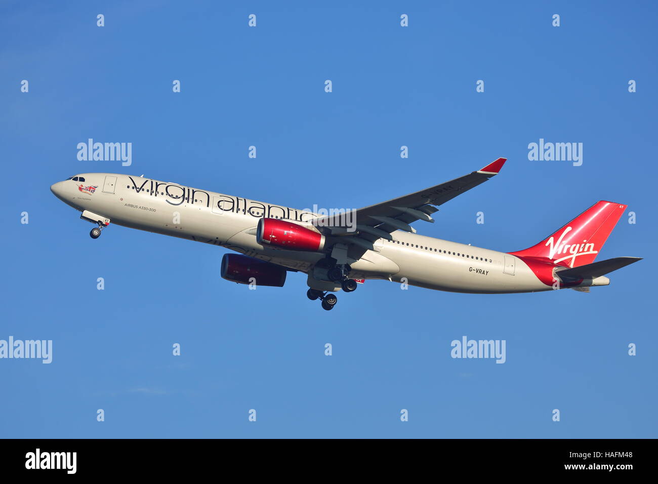 Virgin Atlantic Airbus 330-300 G-VRAY departing from London Heathrow Airport, UK Stock Photo