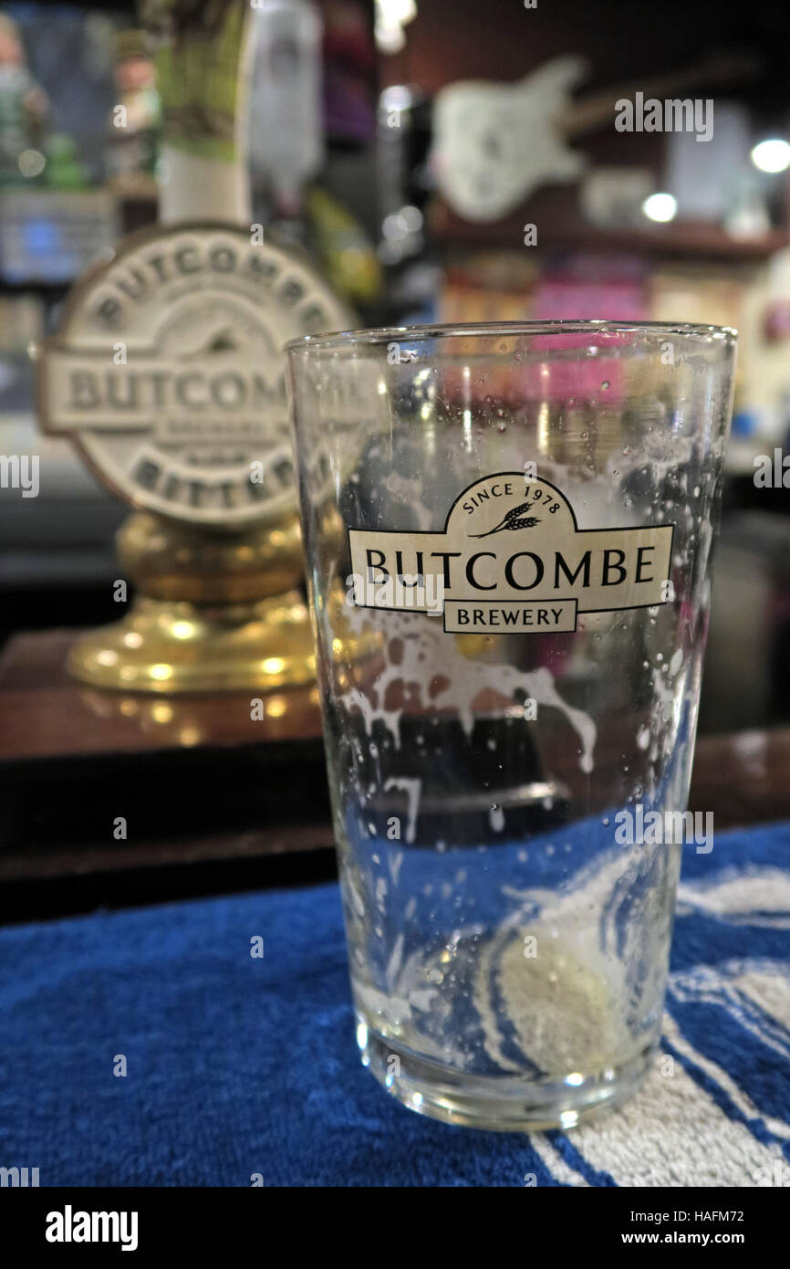 Butcombe bitter on a bar in Somerset, England, UK Stock Photo