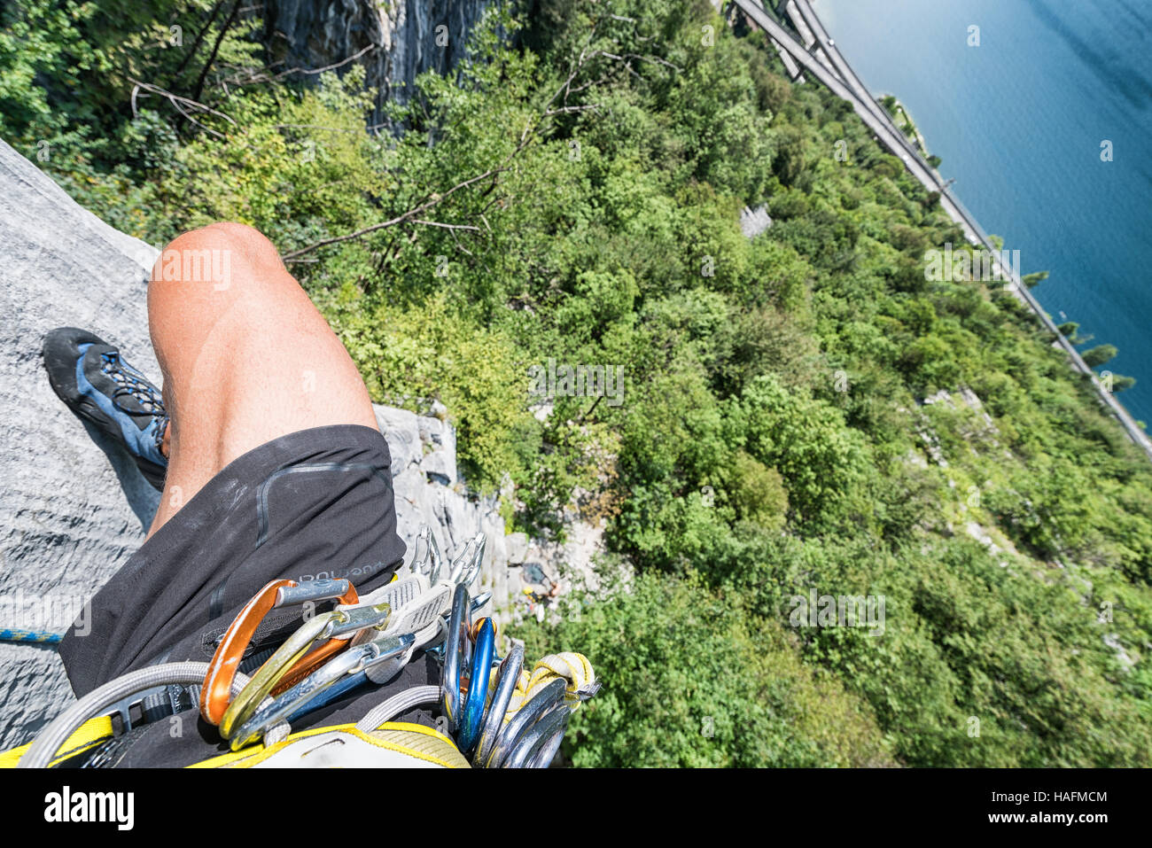 Rock climbing at Lago di Como, Italy, Europe, EU Stock Photo