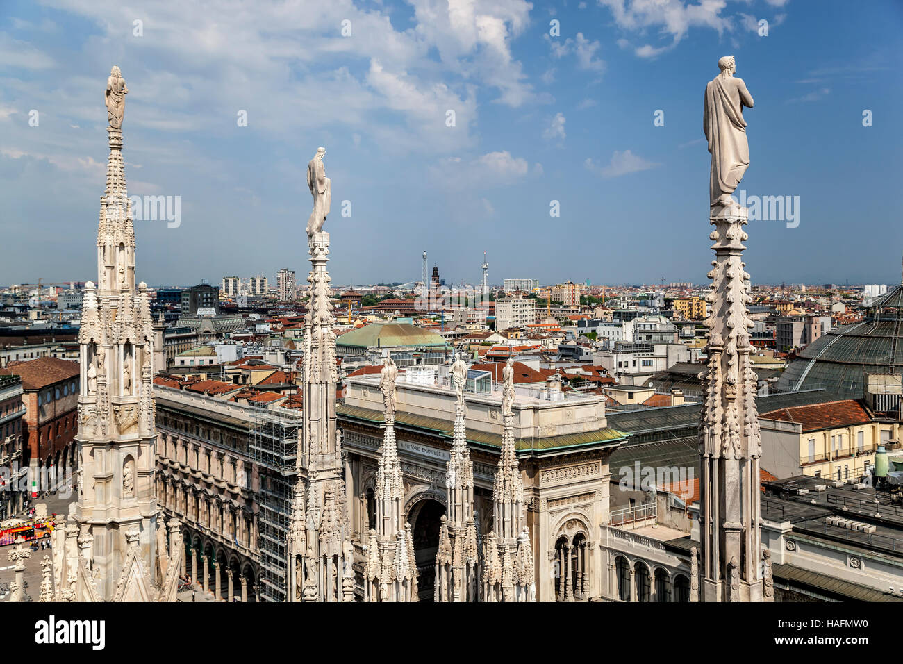 Spires overlooking city, Milan Cathedral (Duomo di Milano), Milan, Italy Stock Photo