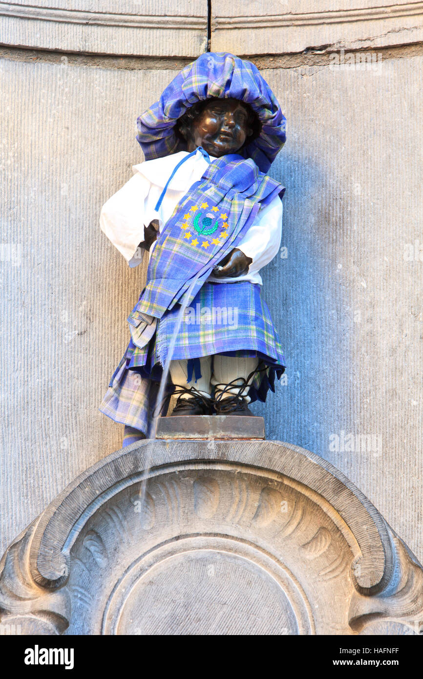 Manneken Pis dressed in the national costume of Scotland in Brussels