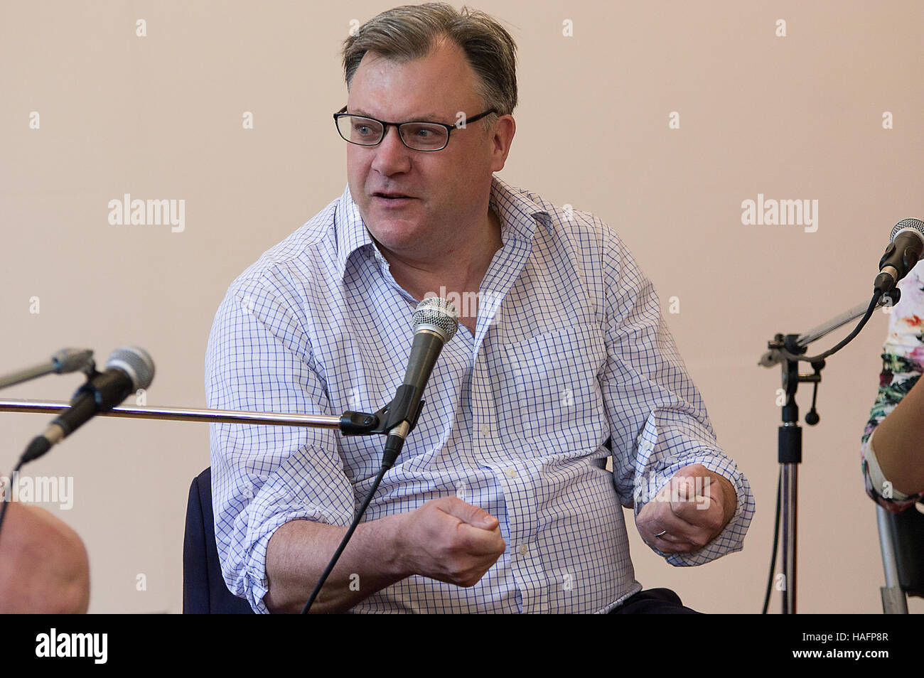 Ed Balls, former senior Labour politician, recent star of Strictly Come Dancing, speaks at the Stoke Newington Literary Festival Stock Photo