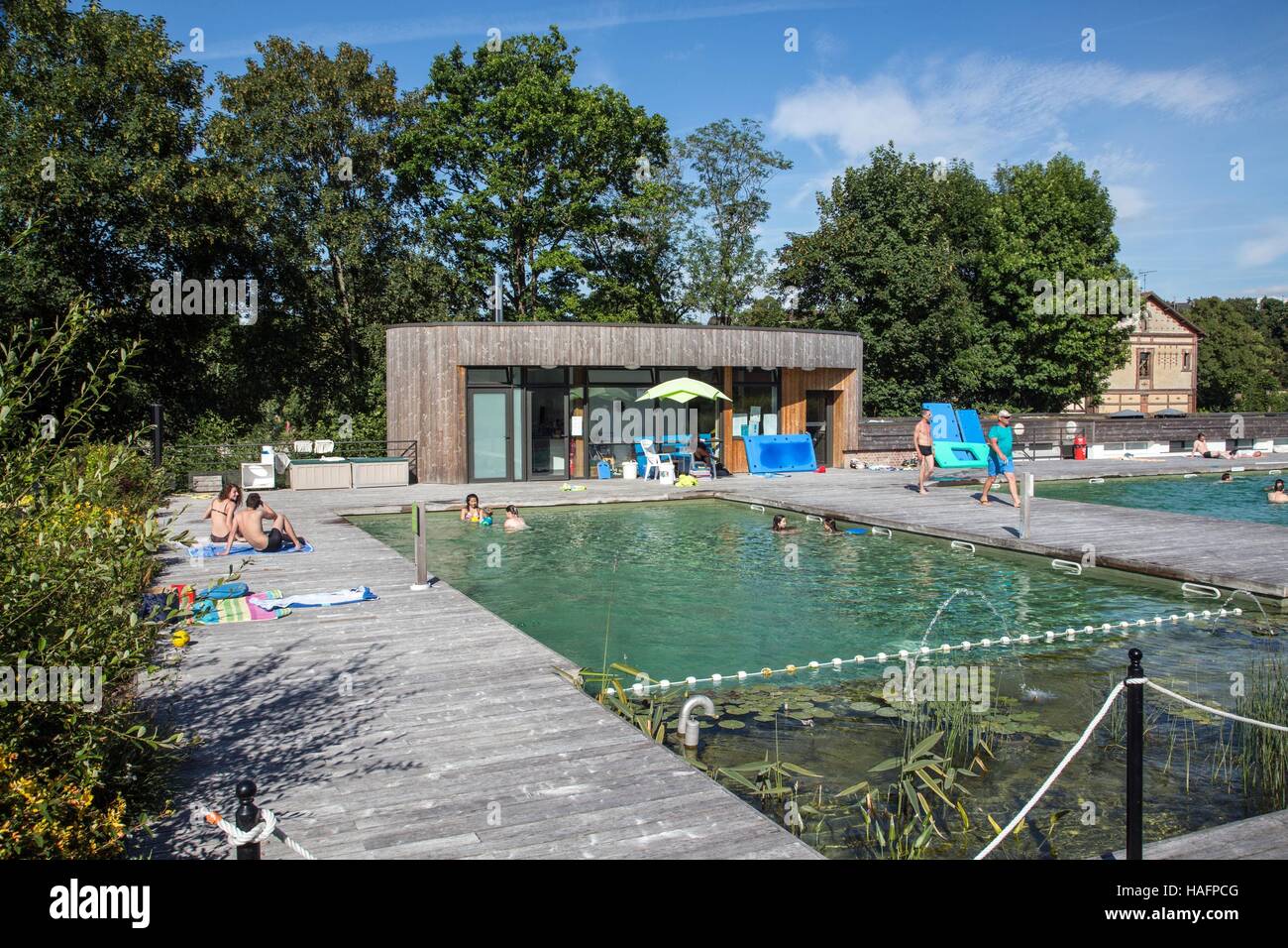 NATURAL SWIMMING POOL, ECOLOGICAL POOL Stock Photo