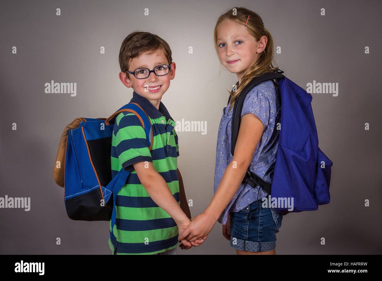 Back To School Brother Sister Stock Illustration - Download Image Now -  Back to School, Bag, Black Color - iStock