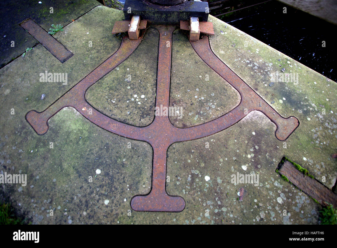 marks for opening lock gates for bridge raising Forth and Clyde canal, Glasgow Stock Photo