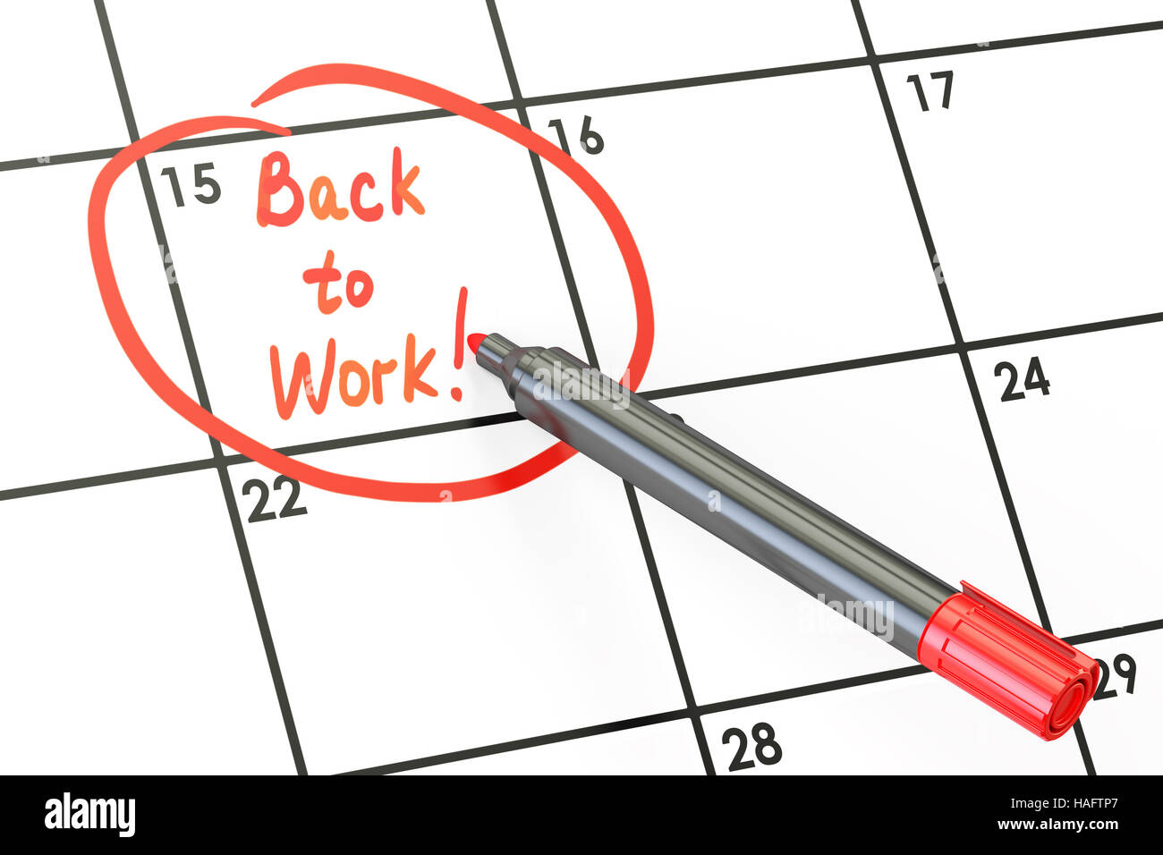 Back to work date on calendar concept, 3D rendering Stock Photo Alamy