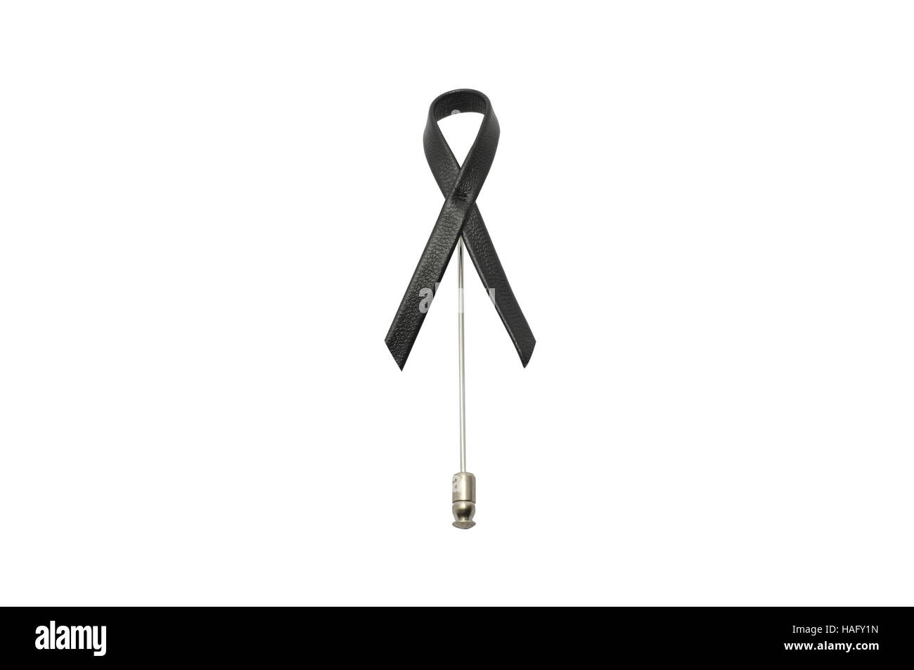 Brooch black ribbon leather on white background . melanoma awareness ...