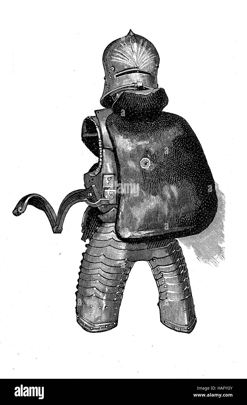knights equipment, armor, at a tournament, middle of the 12th century, woodcut from the year 1880 Stock Photo