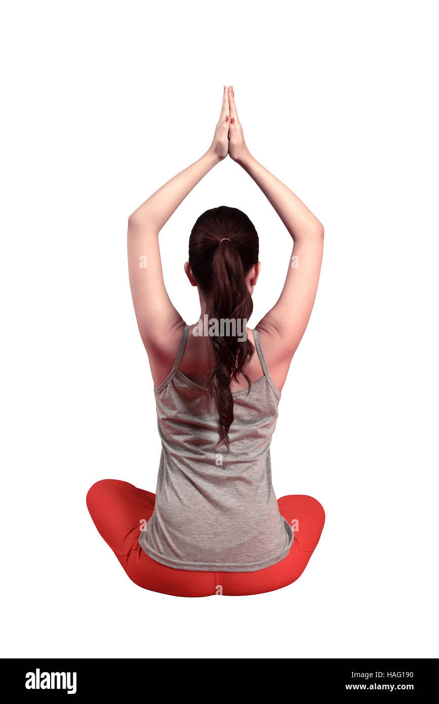 Asian woman doing yoga isolated over white background Stock Photo - Alamy