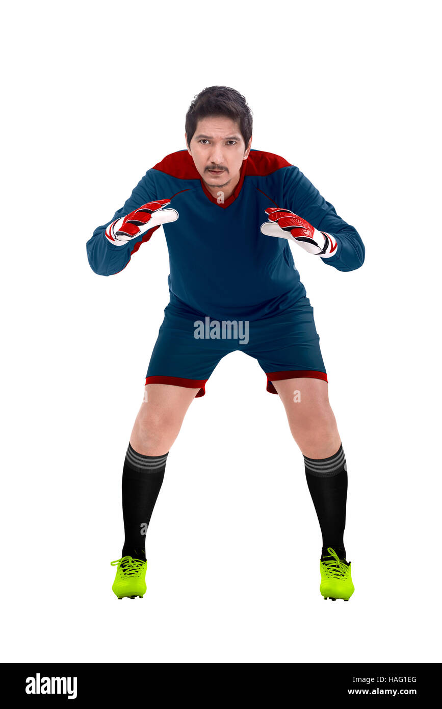 Image of football goalkeeper isolated over white background Stock Photo