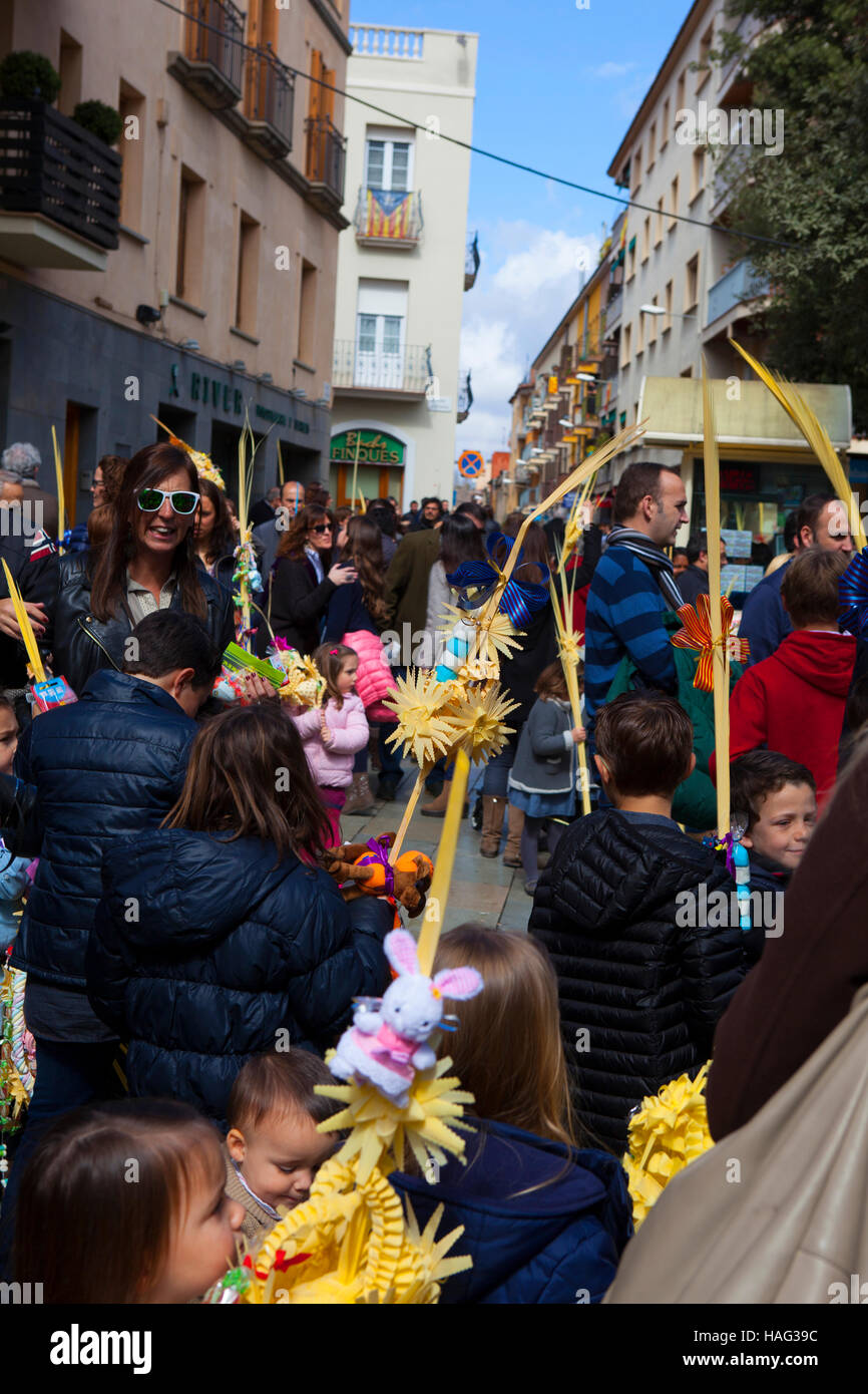 Palm Sunday, traditonal Easter celebrations in Placa d'Octavia, beside  Monestir  Sant Cugat del Valles, Barcelona Stock Photo