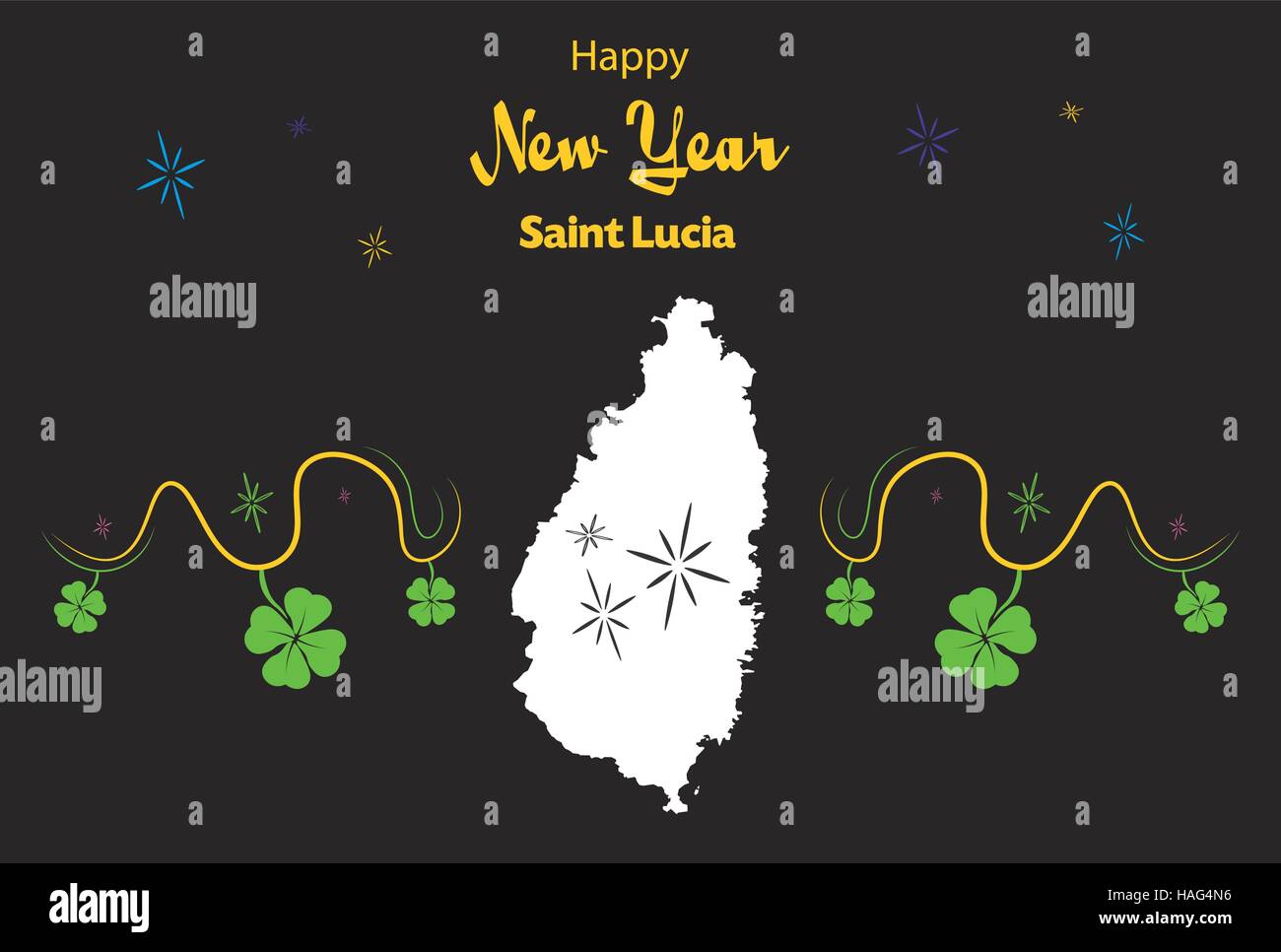 Happy New Year illustration theme with map of Saint Lucia Stock Vector