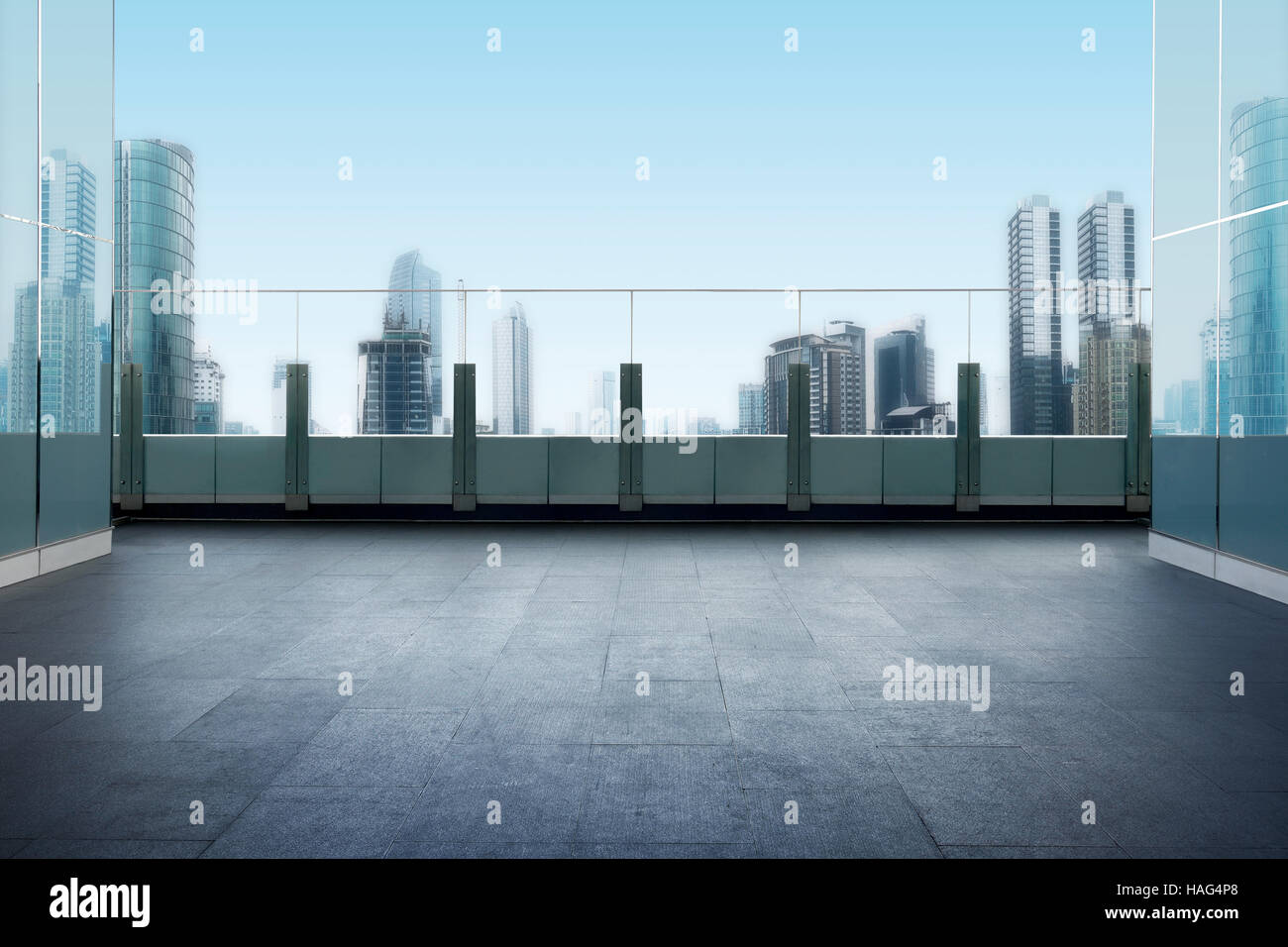 Roof top balcony in the building with cityscape background Stock Photo -  Alamy
