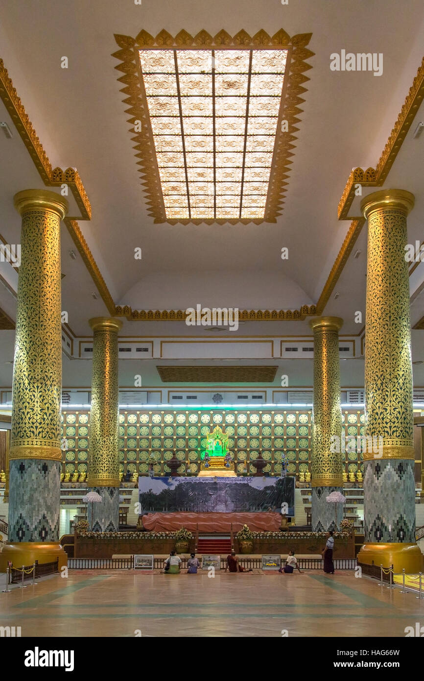 Interior of the Mahapasana Guha Cave and Buddhist Ordination Hall in Yangon, Myanmar. Stock Photo