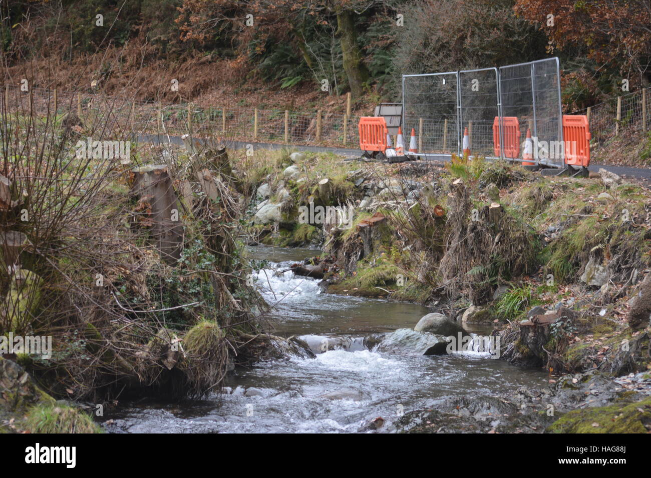 Braithwaite, Cumbria, UK. 30th November, 2016. Coledale beck one year on from storm Desmond still waiting repairs Credit:  Pete Holton/Alamy Live News Stock Photo