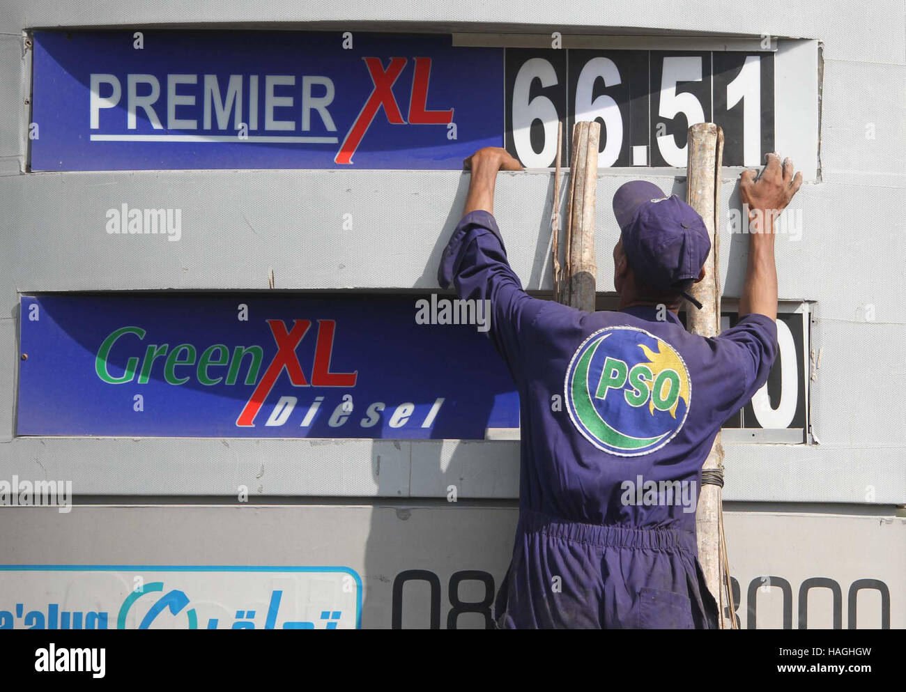 Fuel Pump Employee Changing Fuel Prices After Prices Increases On