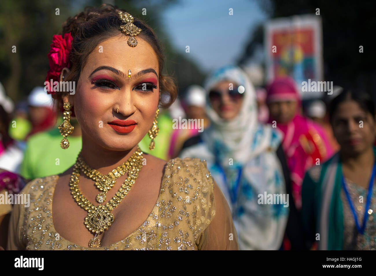 DHAKA, BANGLADESH - DECEMBER 01 :  Bangladeshi activist,sex worker, few wariness organization and transexuals attend a rally on the occasion of the World Aids Day in Dhaka, Bangladesh on December 01, 2016.  According to latest government figures, a total of 3,241 HIV-positive patients have been identified in Bangladesh since 1989, among who 1,299 became AIDS patients and 472 died while the UN estimates the number to be between even higher, between 8,000 and 16,000. Stock Photo