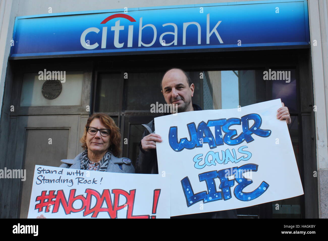 Protesting Citibank investment in The Dakota Access Pipeline Stock Photo