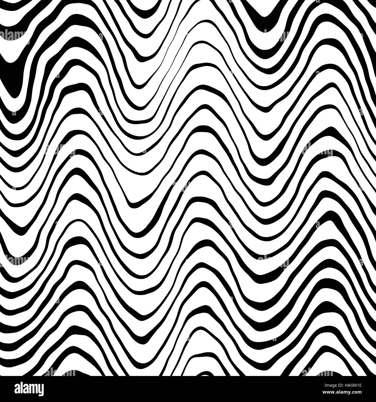 Background seamless pattern Black and White Stripes. Horizontal Curved