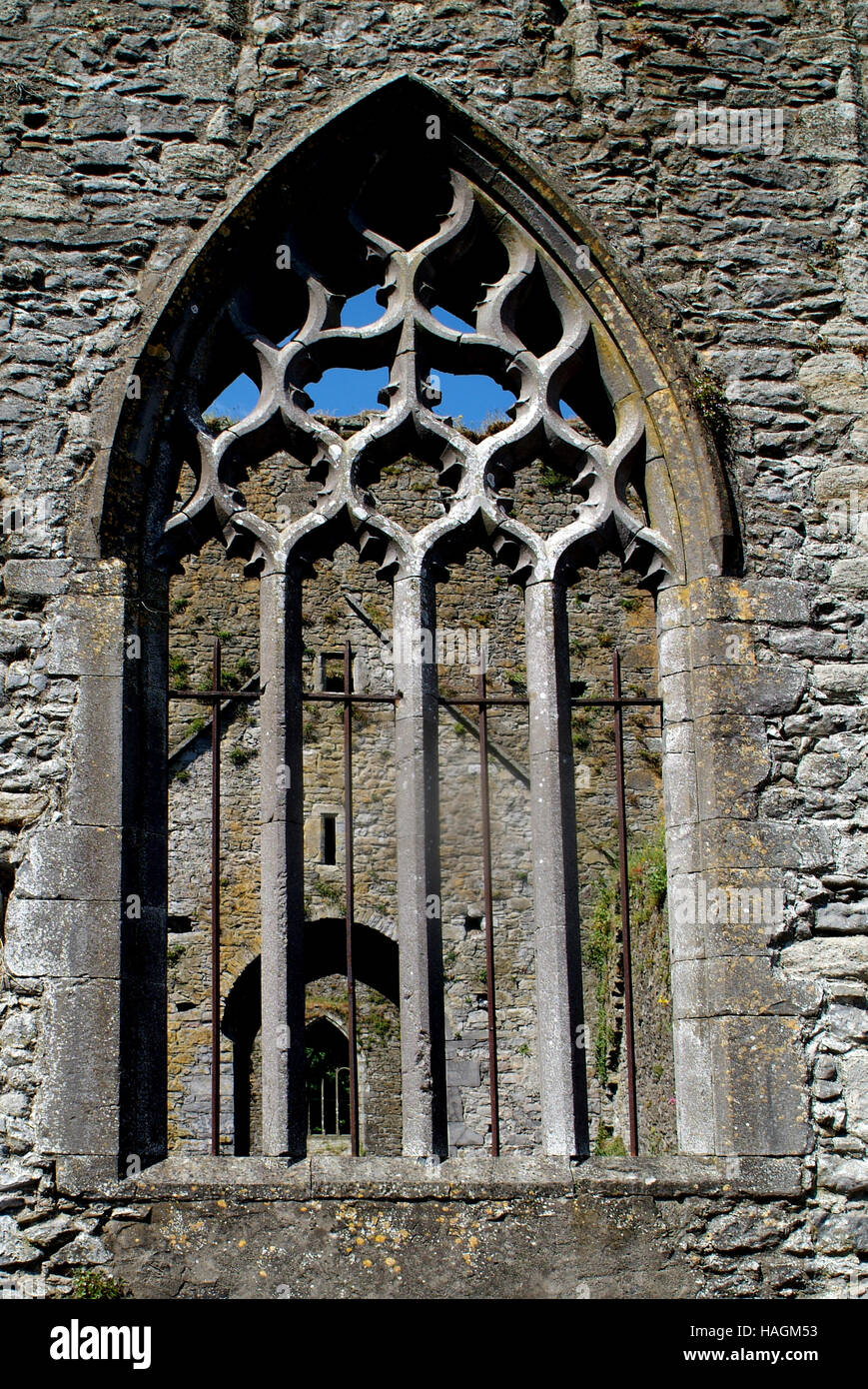 Ireland's Ancient East, Medieval Church Window, Ruin, Gothic Window, Cashel, County Tipperary, Cashel. Stock Photo