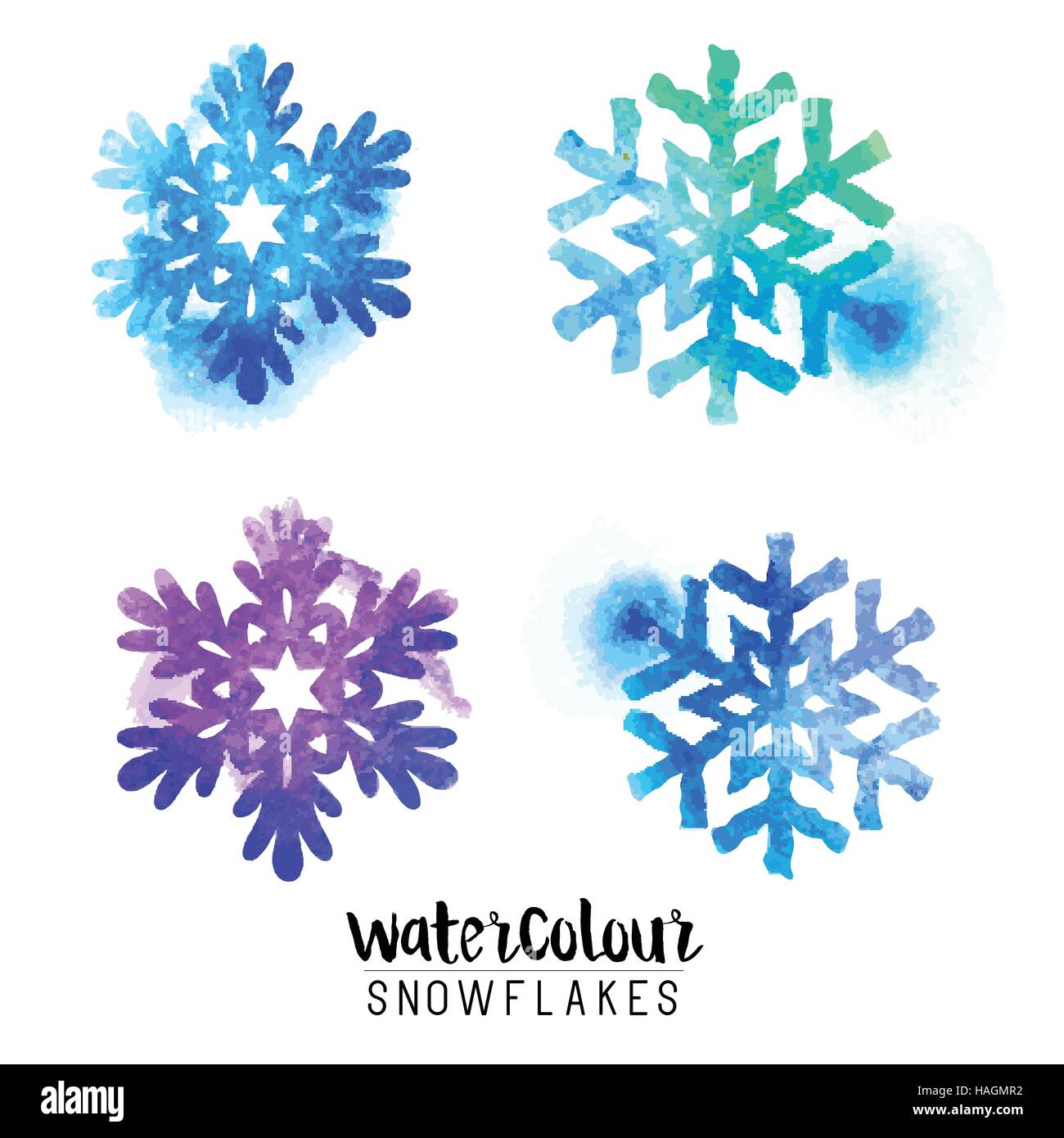 Winter watercolour snowflakes  - vector illustration Stock Vector